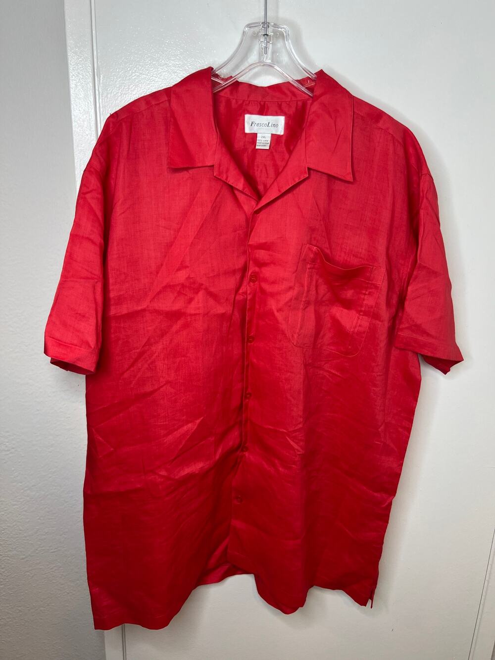 FrescoLino Men's 100% Linen Button Up Shirt Red NEW ~ Size 2XL